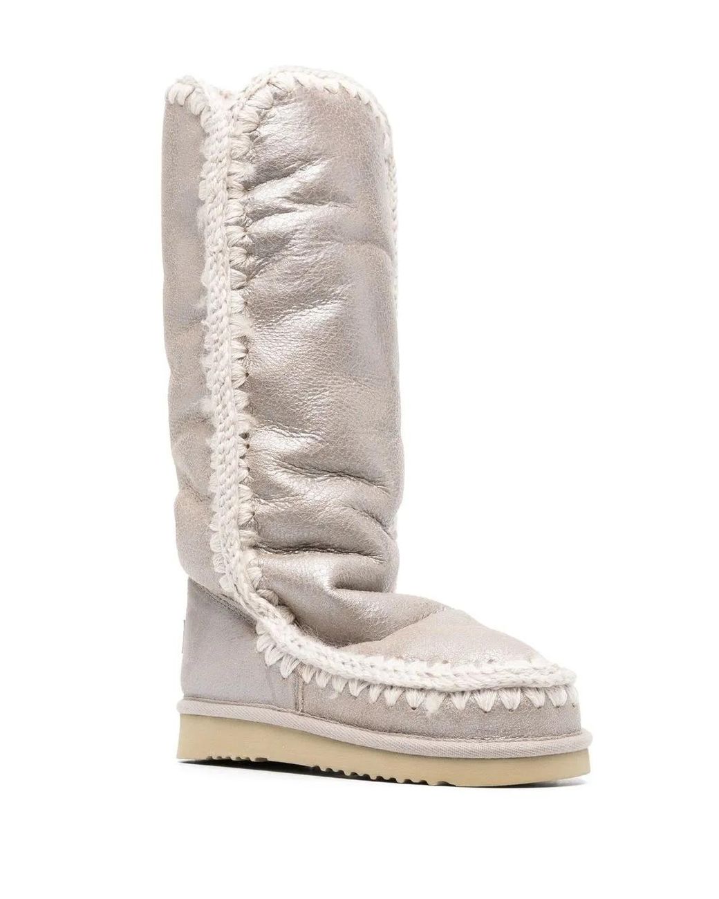 Mou White Metallic Leather Boots