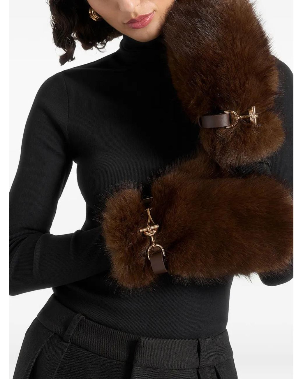 Manière De Voir Black Alva Faux-Fur Mitten Gloves