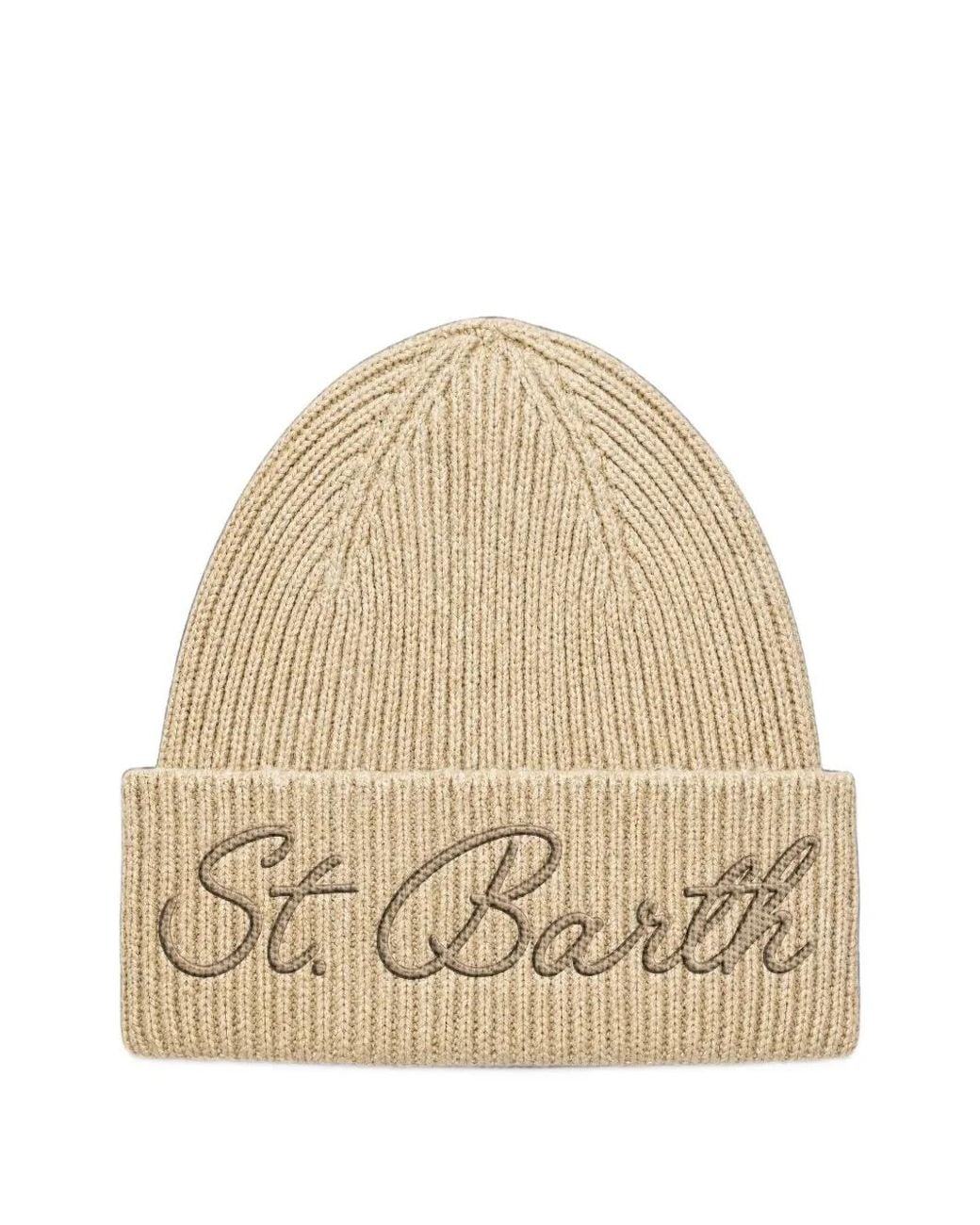 Mc2 Saint Barth Natural Logo-Embroidered Ribbed-Knit Beanie Hat