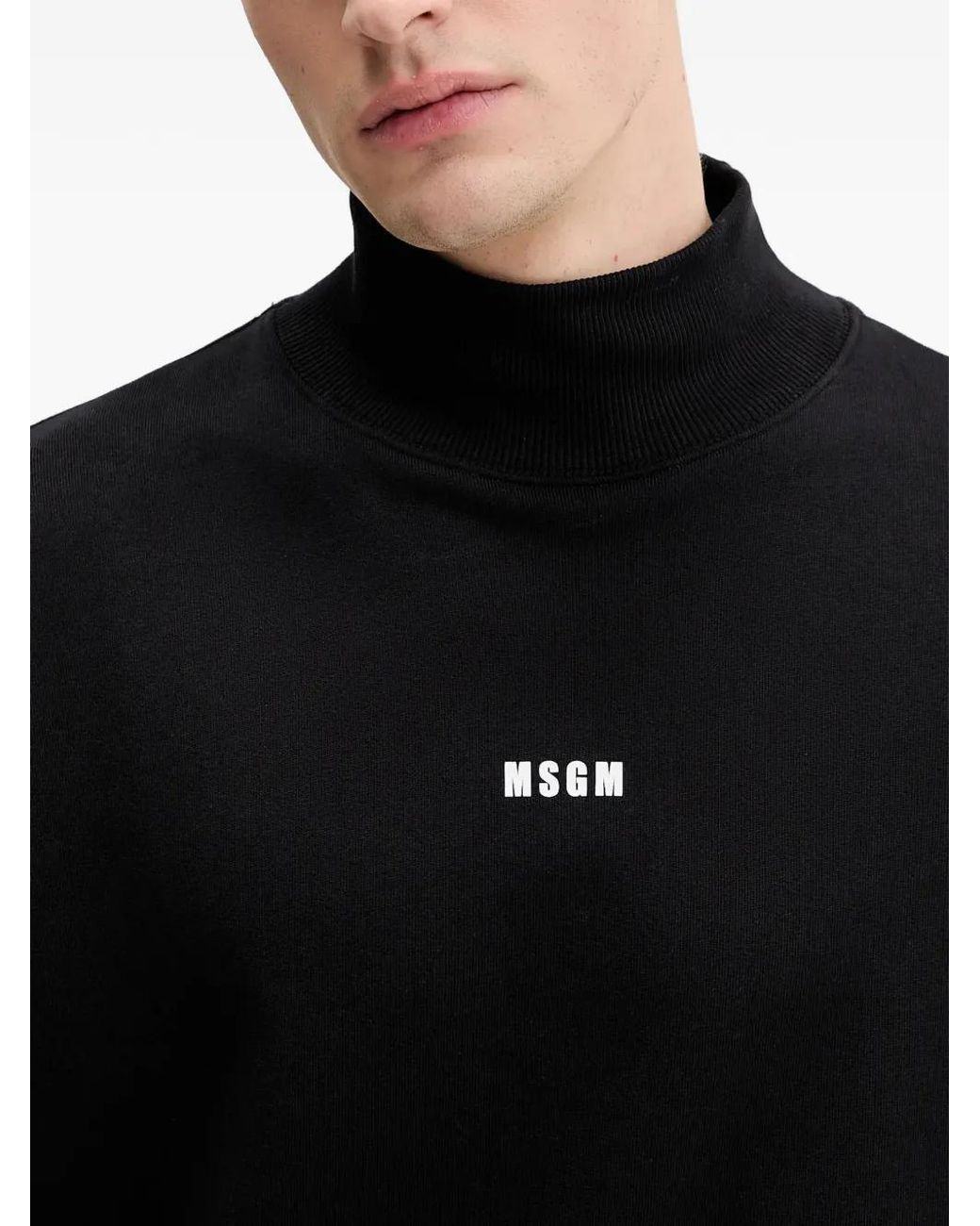 MSGM Black Roll-Neck Logo-Detail Sweater for men