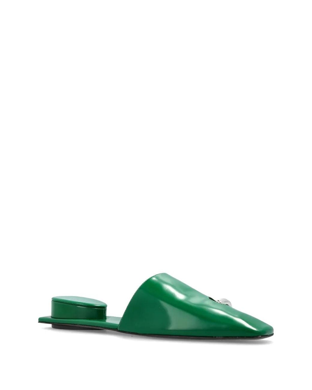 Tory Burch Green Pierced Leather Mules