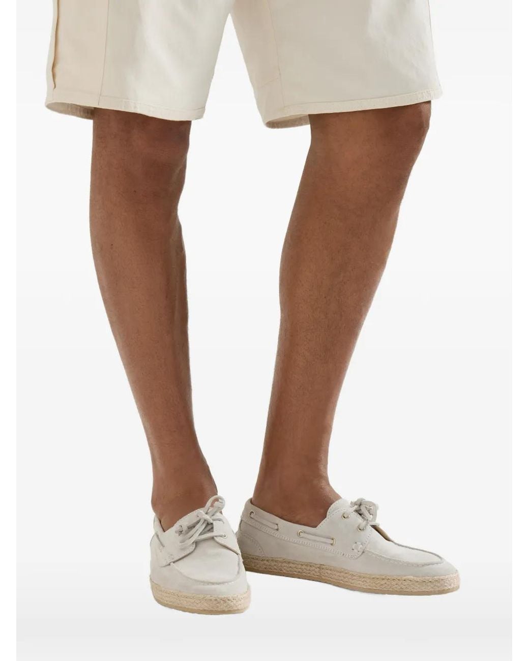 Brunello Cucinelli White Suede Boat Shoes With Rope Insert for men