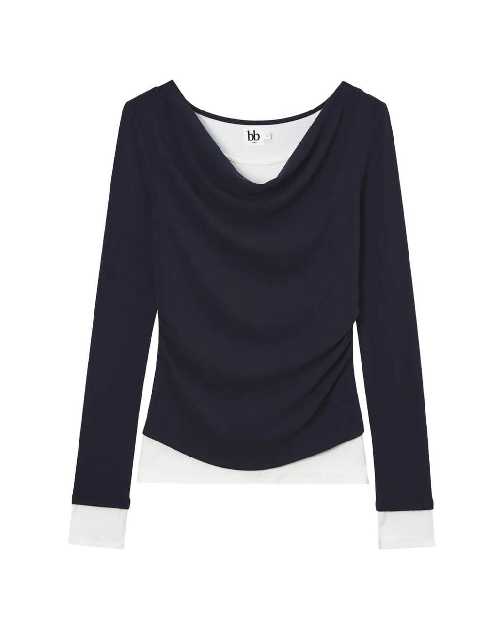 B+ AB Blue Cowl-Neck Layered-Effect Top