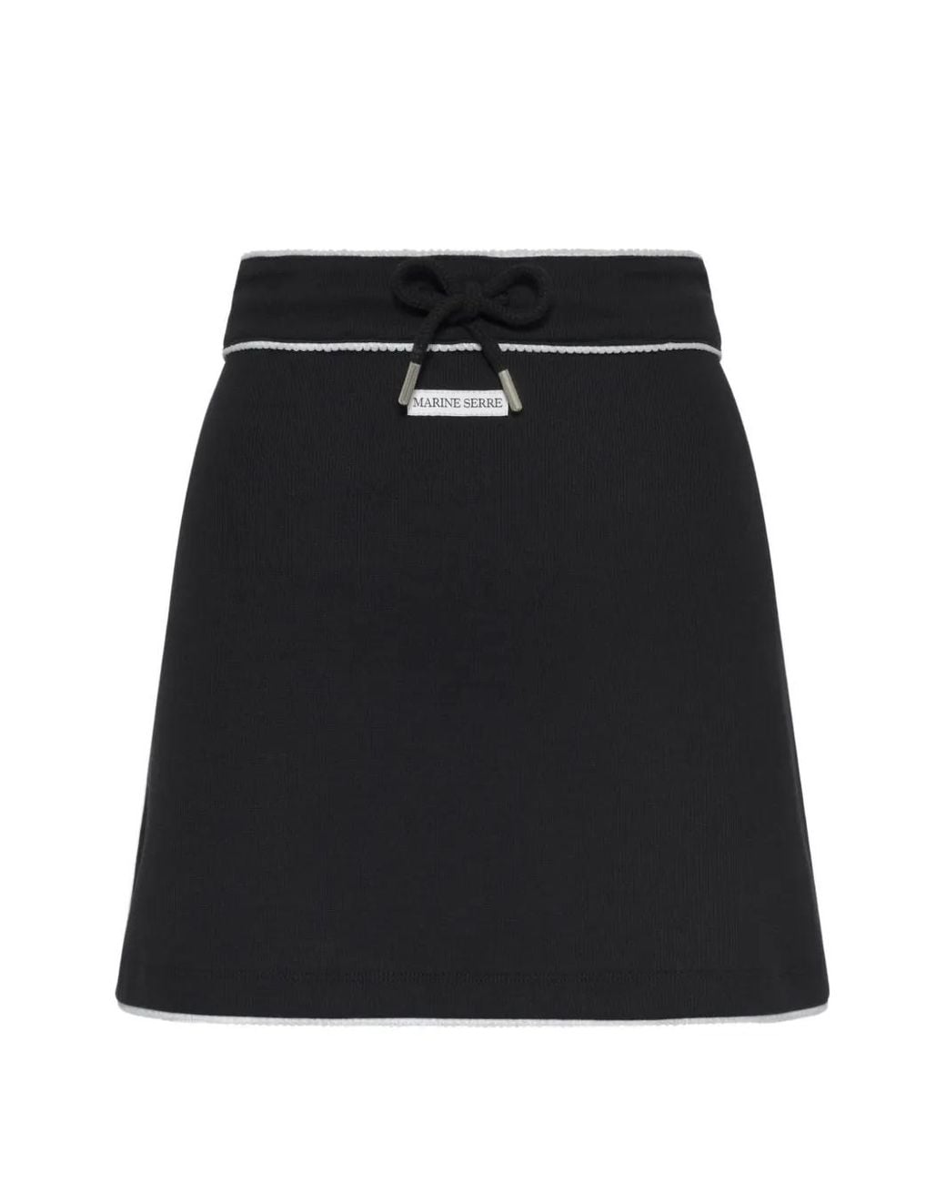 MARINE SERRE Black Ribbed Drawstring Waist Mini Skirt