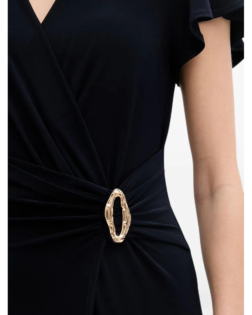 Joseph Ribkoff Black Buckle-Detail Wrap-Style Midi Dress