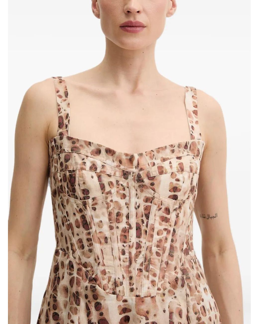 Bardot Natural Lilah Abstract-Print Corset-Style Midi Dress