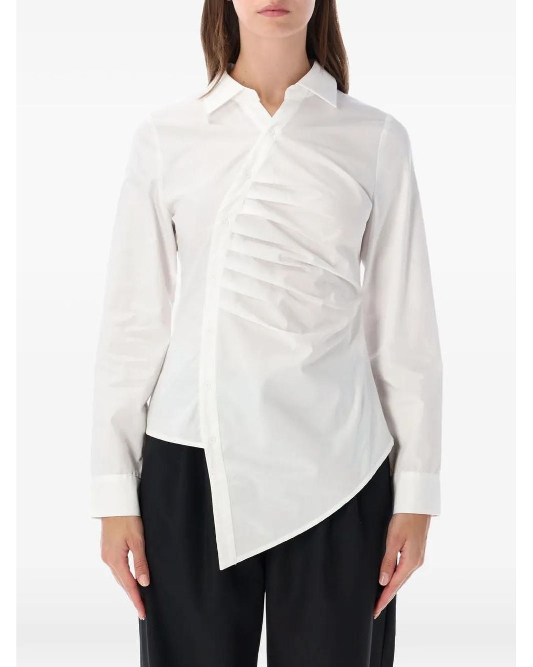 OperaSPORT White Luduvica Ruched Asymmetric-Hem Shirt