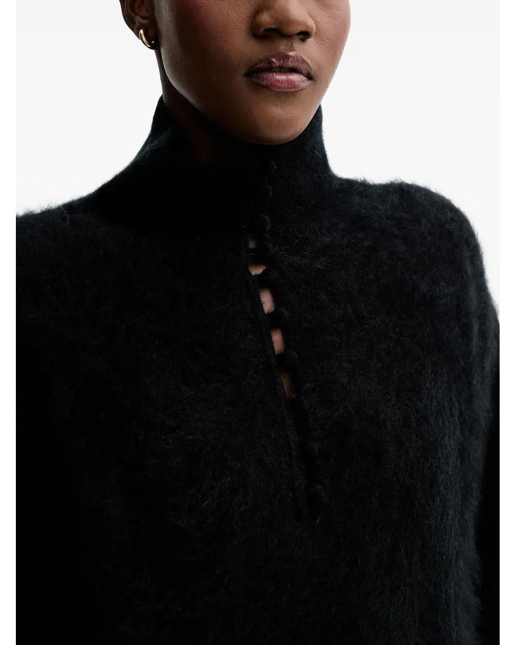 Rag & Bone Black Jada Buttoned Turtleneck Sweater