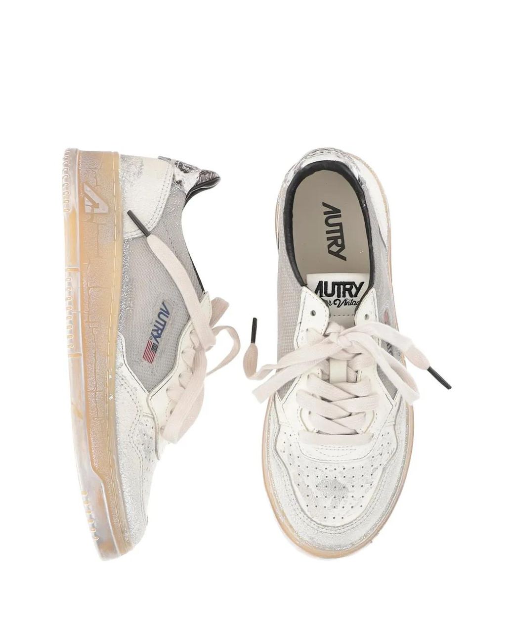 Autry White "Super Vintage Low Mesh Leather Sneakers