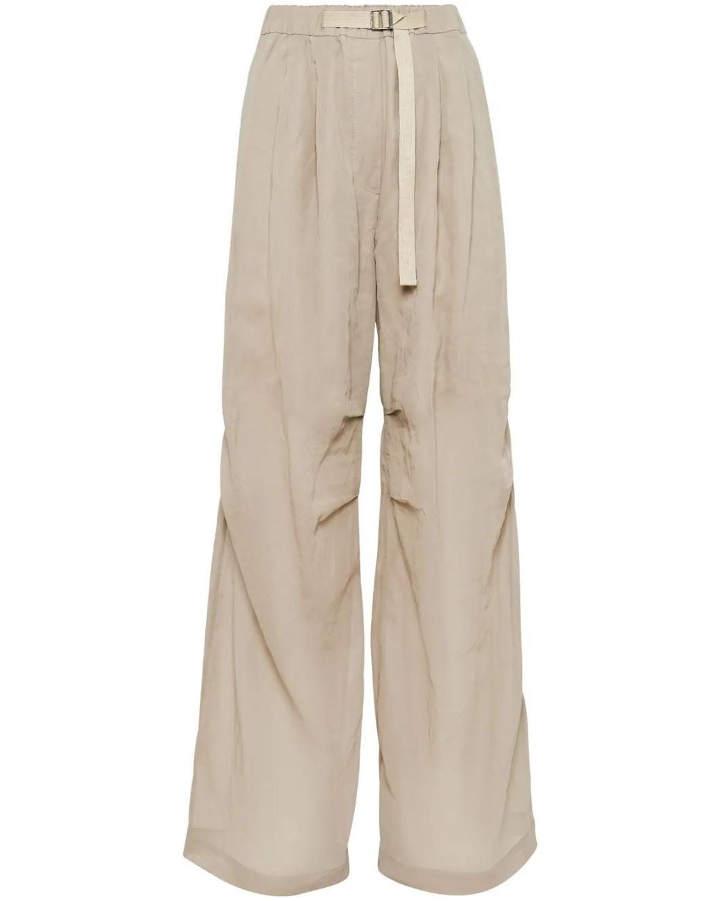 Brunello Cucinelli Natural Belted Cotton-organza Trousers