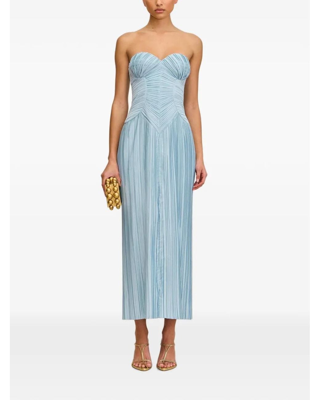 Cult Gaia Blue Ashika Ruched Pleated Midi Dress