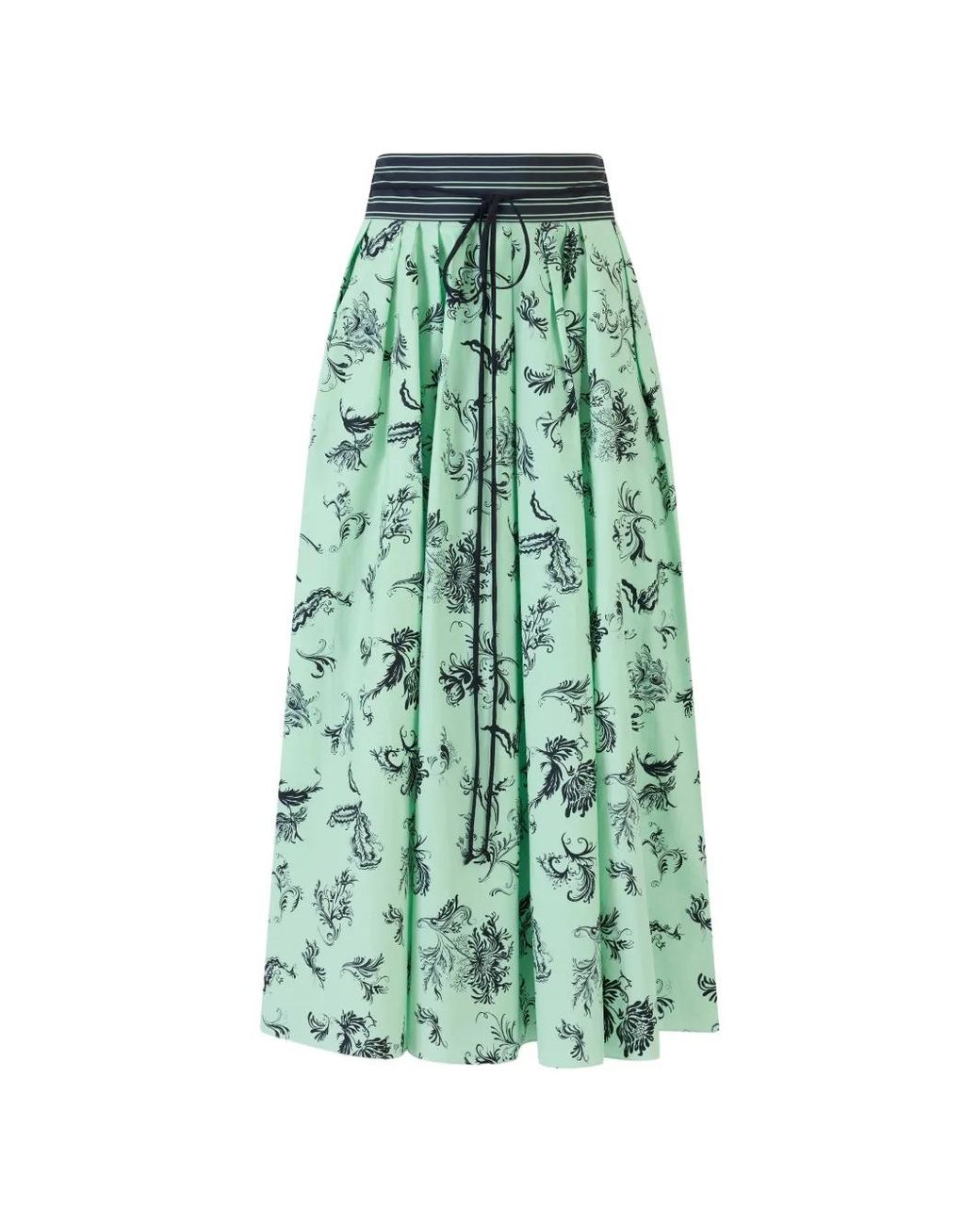 Rosie Assoulin Green Tie Pleated Floral Skirt
