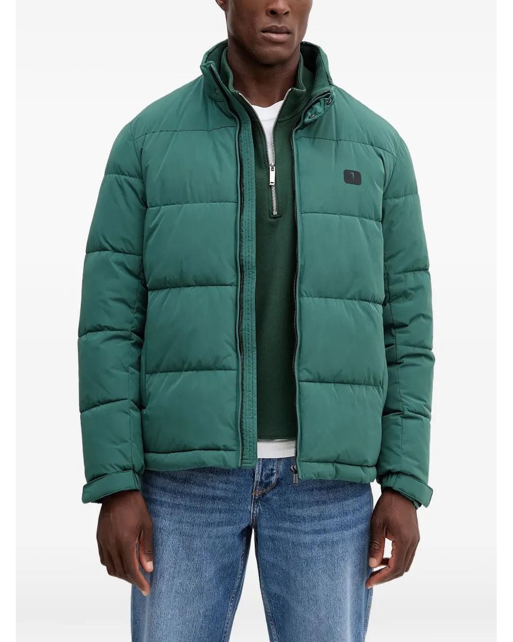 Trussardi Green Logo-Patch Puffer Jacket for men