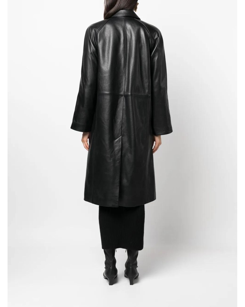 Totême  Black Raglan-Sleeves Leather Coat