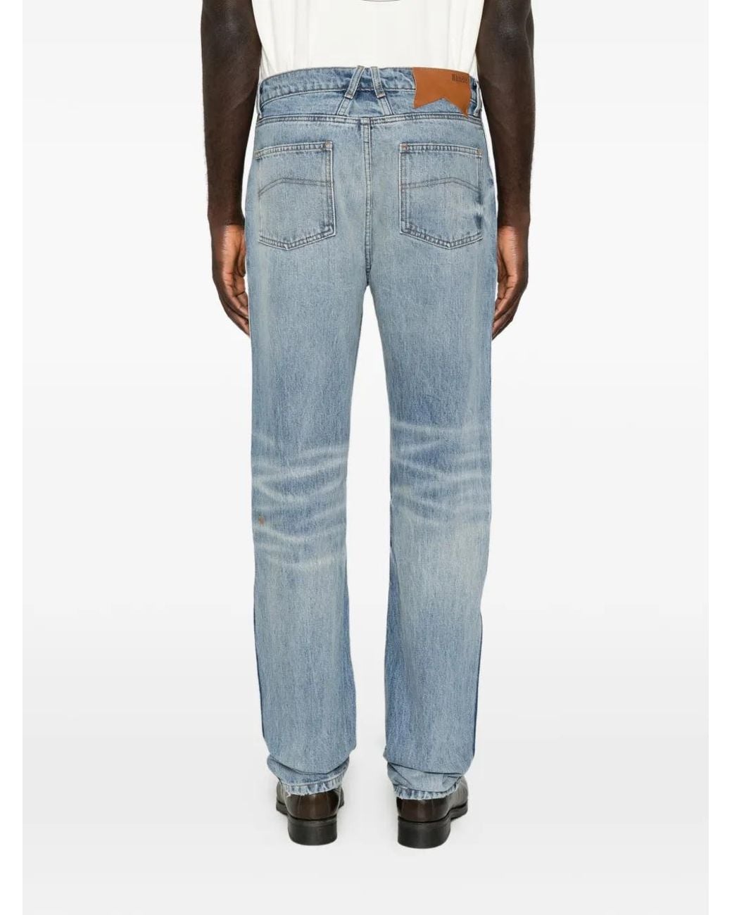 Rhude Blue Distressed Straight-Leg Jeans for men