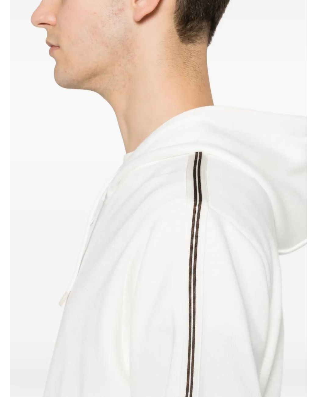 Eleventy White Side-Stripe Hoodie for men