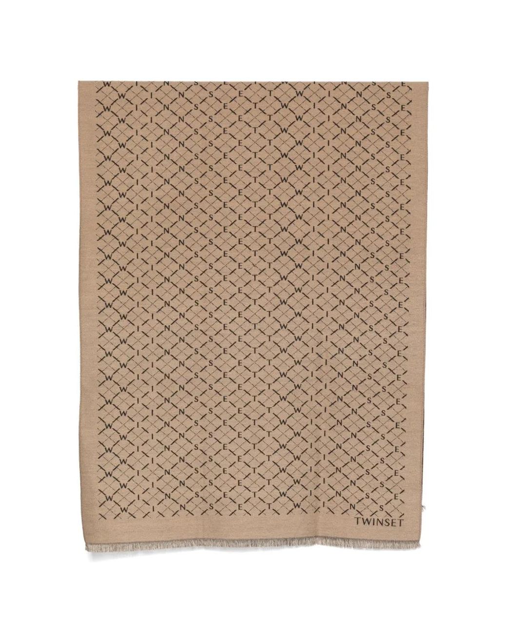 Twinset Natural Logo-Print Frayed Scarf