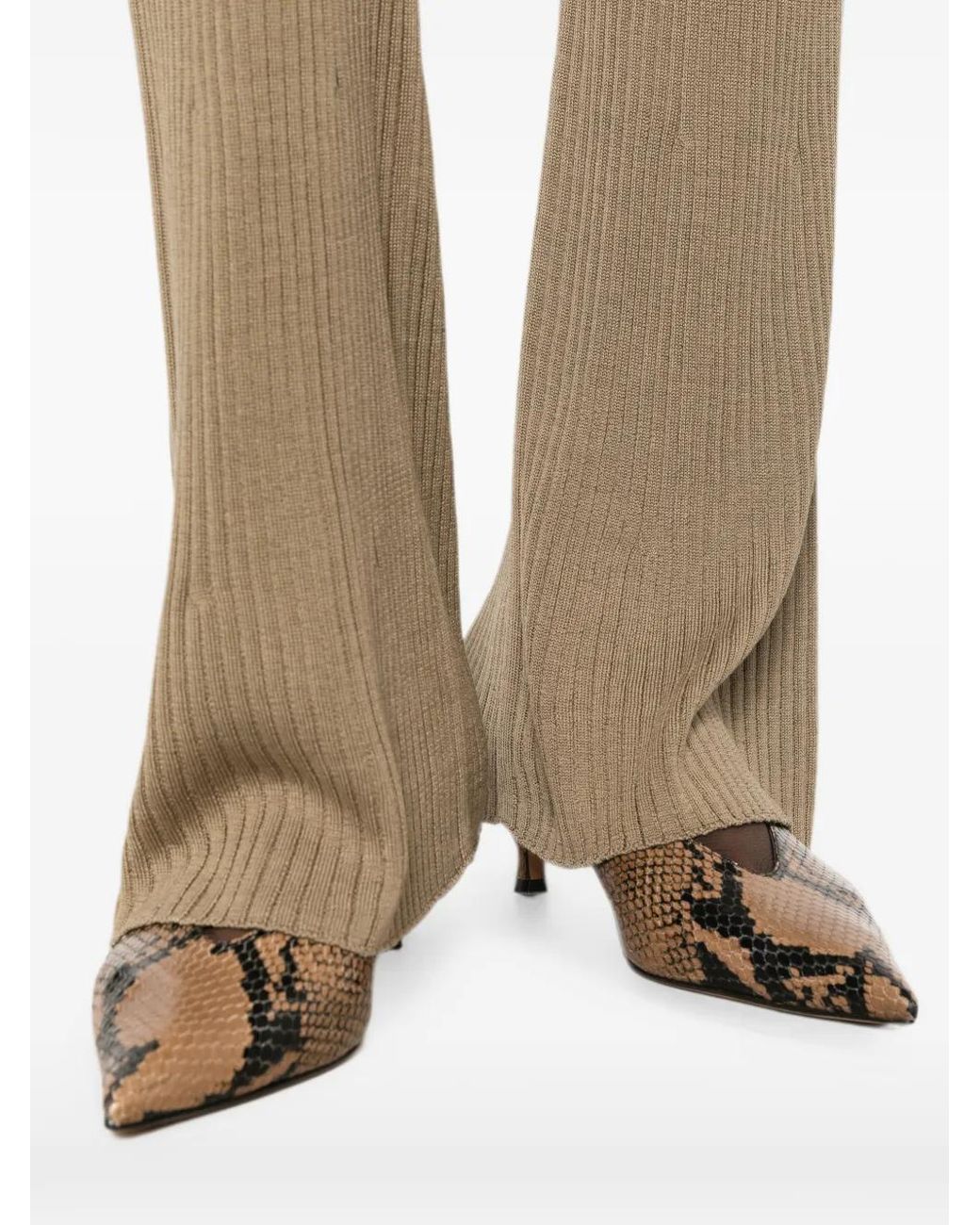 Bompard Natural Rib-Knit High-Waisted Palazzo Pants