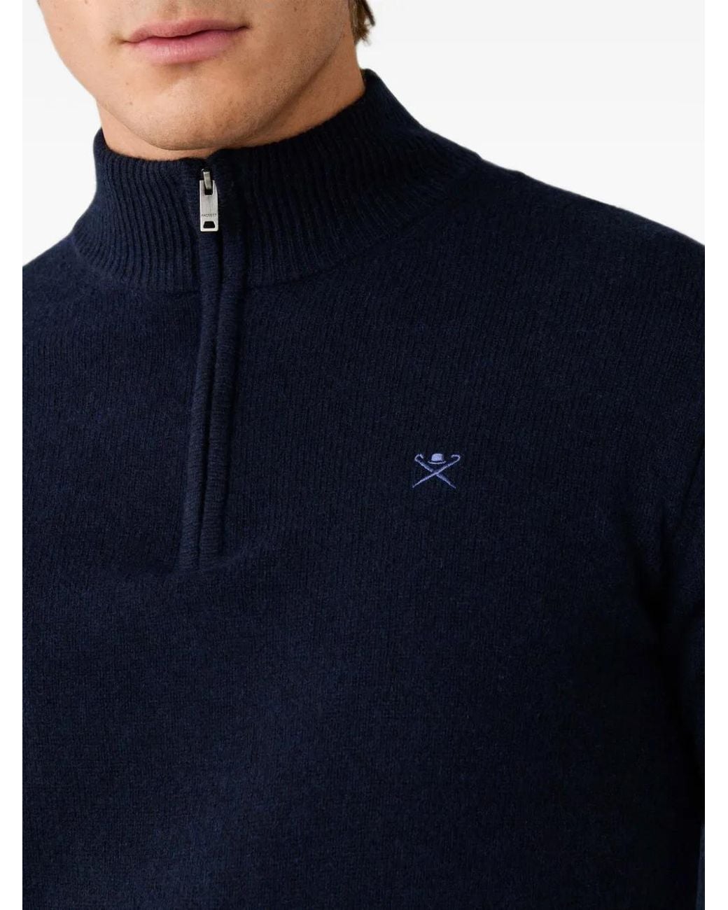 Hackett Blue London Quarter-Zip Elbow-Patch Sweater for men