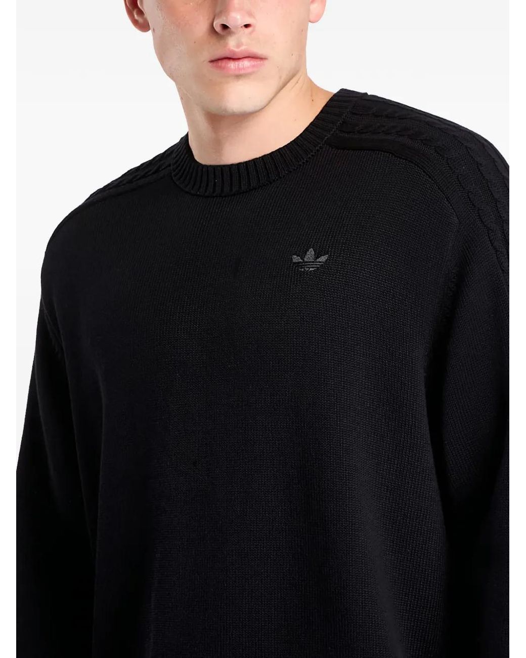 Adidas Black Cable-Knit Logo Sweater for men