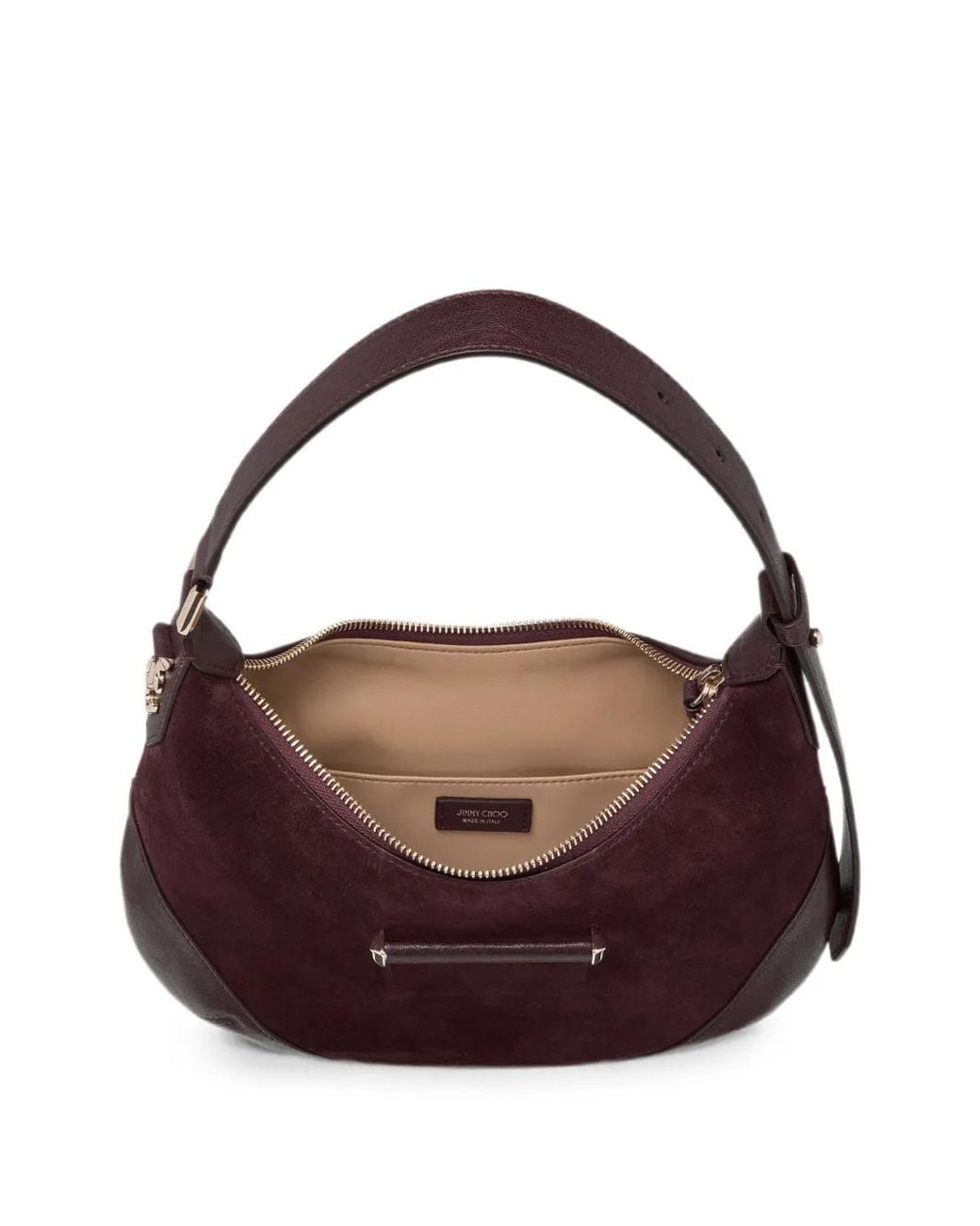 Jimmy Choo Purple Bar M Deep Merlot Suede Shoulder Bag With Biker Leather Trim