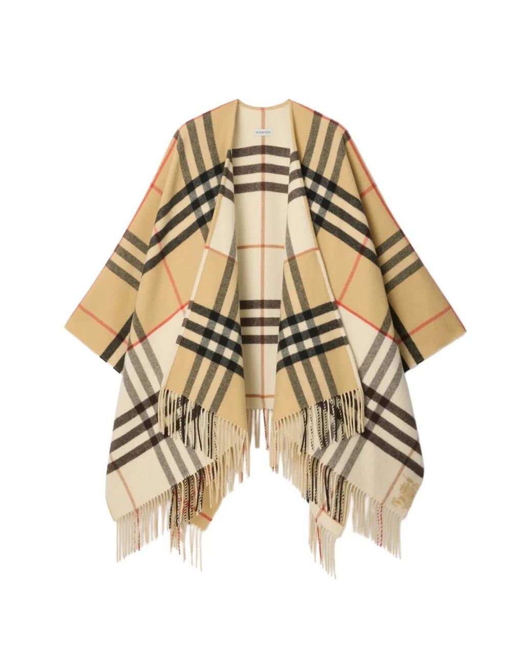 Burberry Metallic Contrast Check Fringed Cape