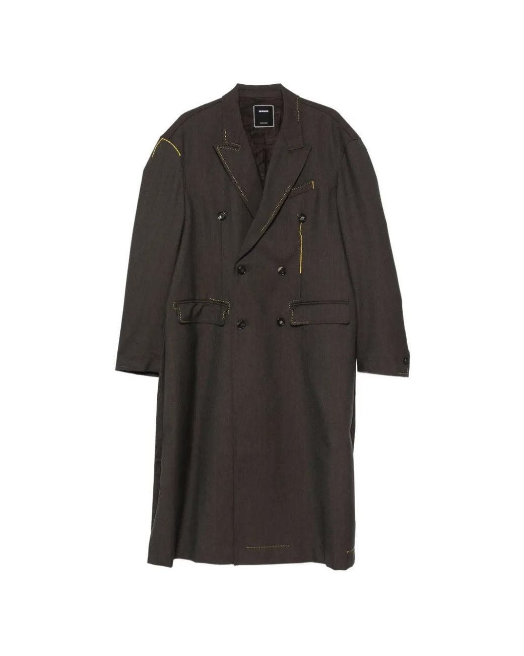 SEWMOD Black Contrast-Stitch Double-Breasted Coat for men