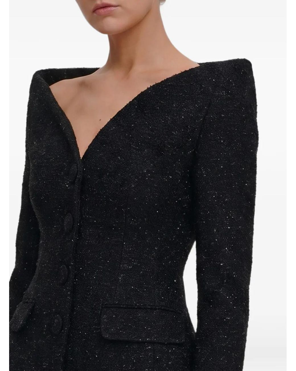 Self-Portrait Black Self Portrait Metallic Bouclé Satin Maxi Dress