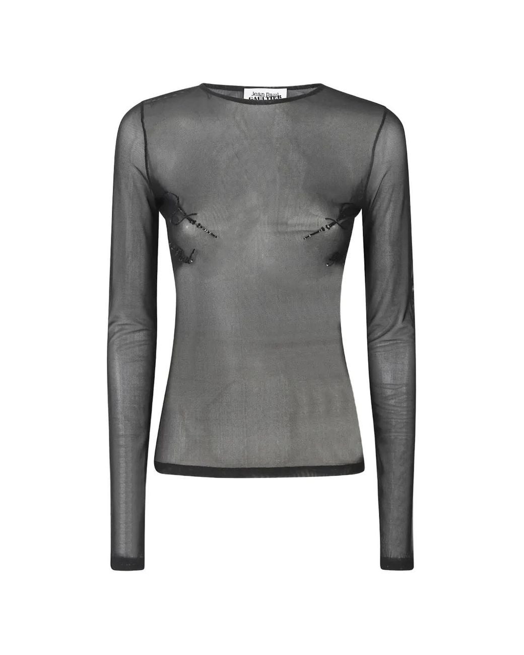 Jean Paul Gaultier Gray Sequin-Embroidered Mesh Top