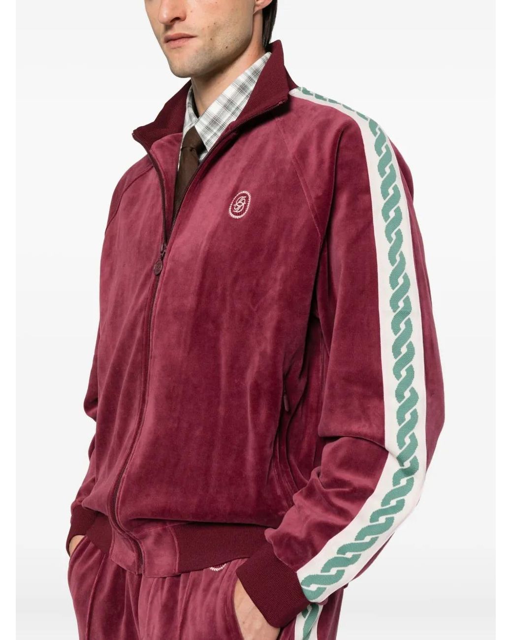 Drole de Monsieur Red Side-Stripe Zip-Up Track Jacket for men