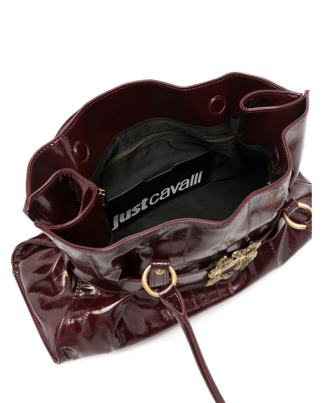 Just Cavalli Purple Snake-Plaque Patent-Finish Shoulder Bag