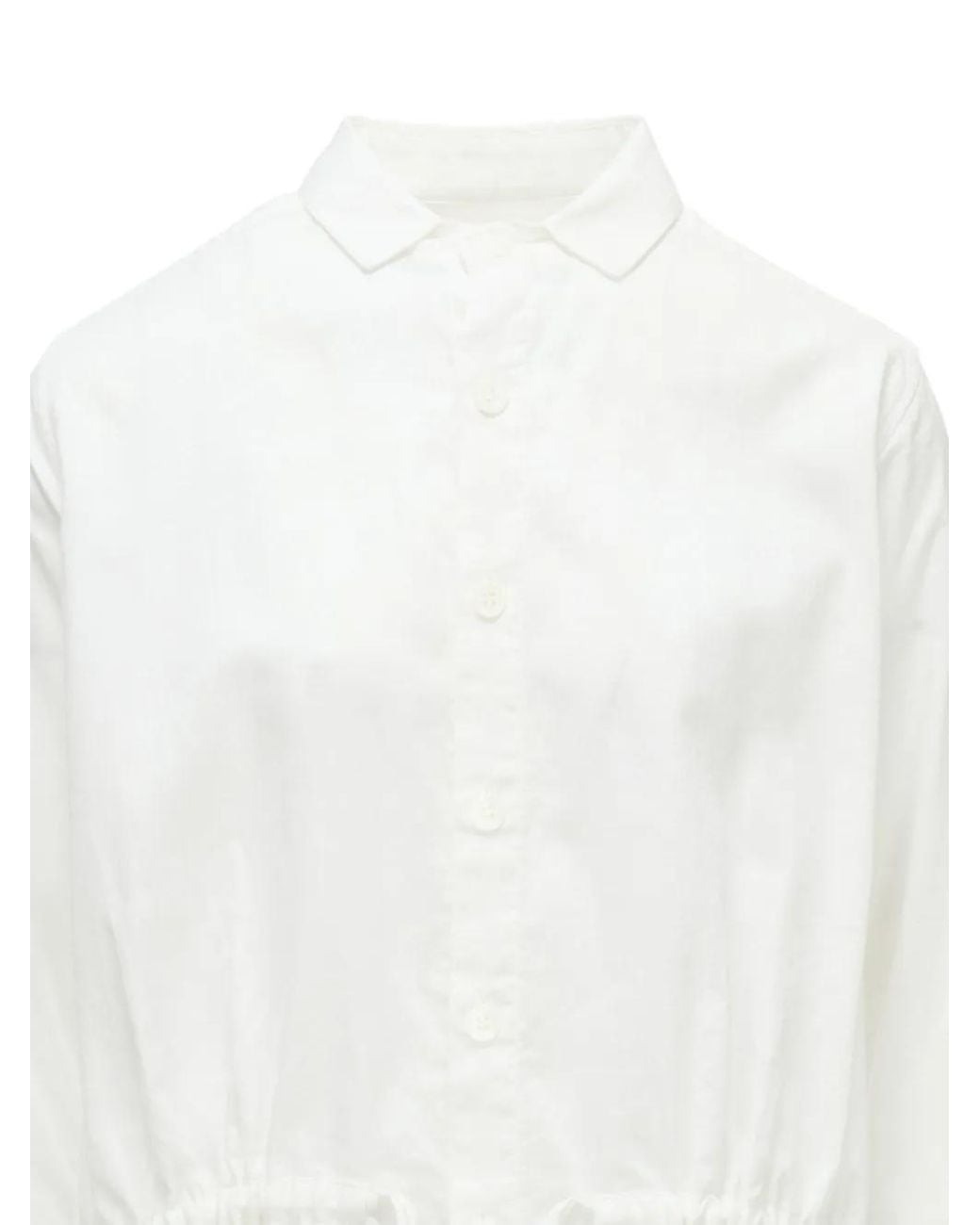 Y's Yohji Yamamoto White Born Product Drawstring Peplum-Hem Shirt