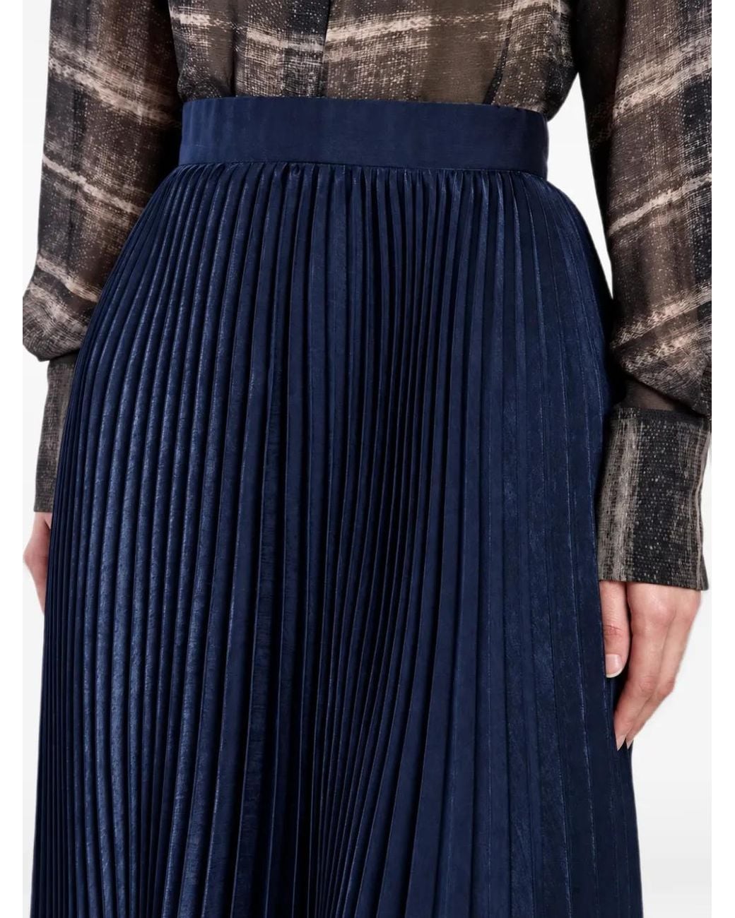 Eleventy Blue Pleated Satin-Finish Midi Skirt