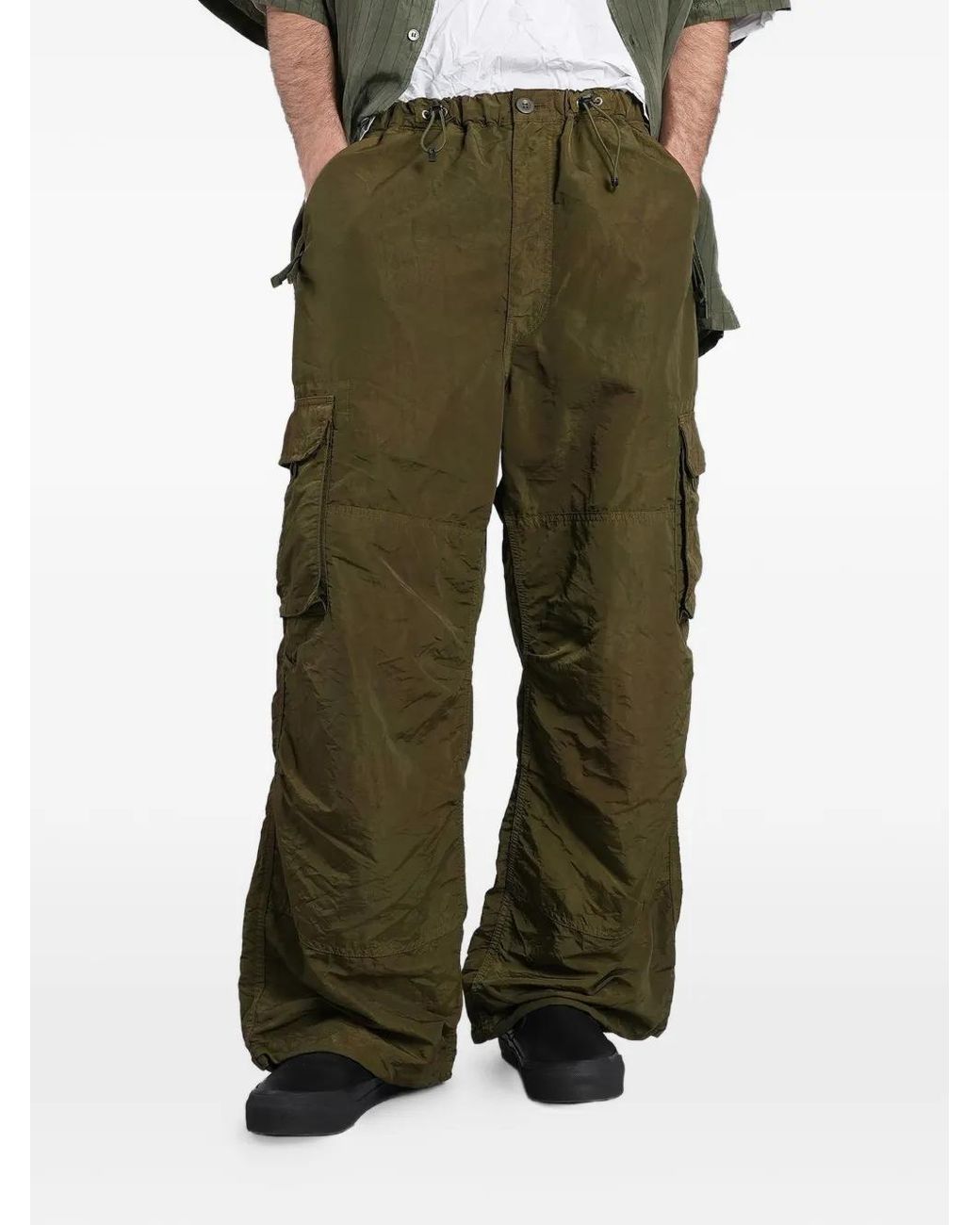 Comme des Garçons Green Creased Drawstring Cargo Pants for men
