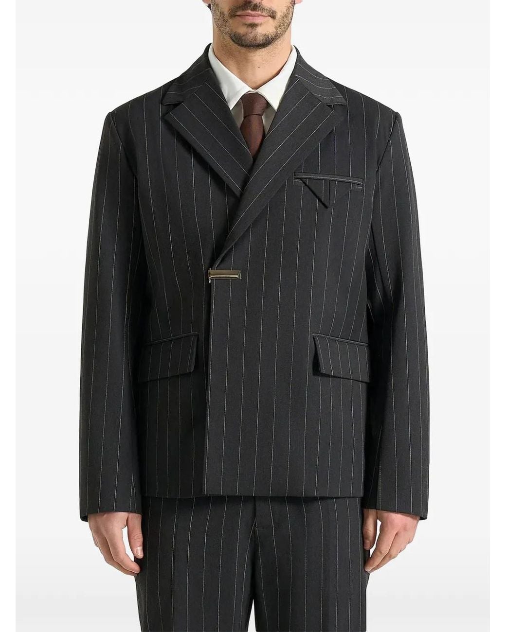 Manière De Voir Black Gaston Double Breasted Pinstripe Suit Jacket for men