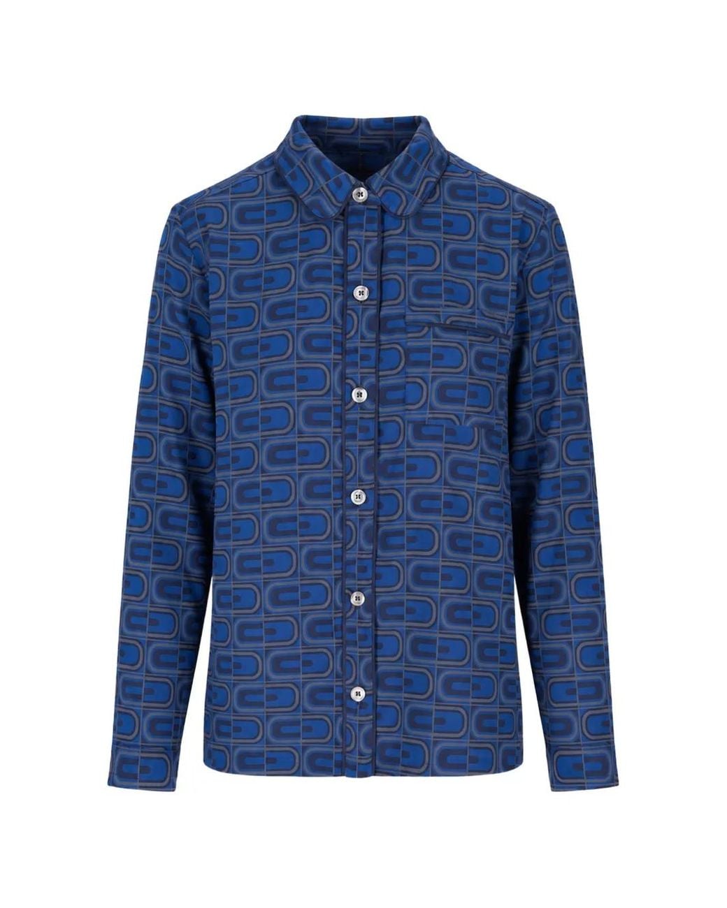Laura Urbinati Blue Geometric-Print Long-Sleeved Pajamas Top