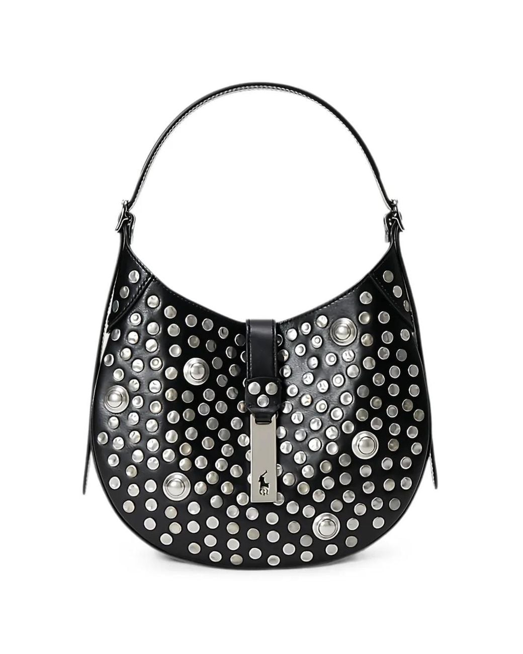 Polo Ralph Lauren Black Small Polo Id Studded Leather Shoulder Bag