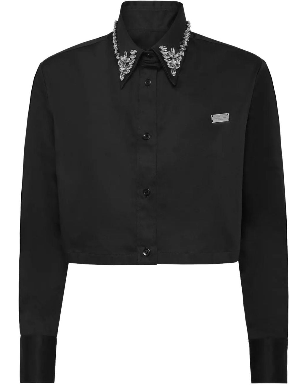 Philipp Plein Black Gothic Plein Cropped Shirt