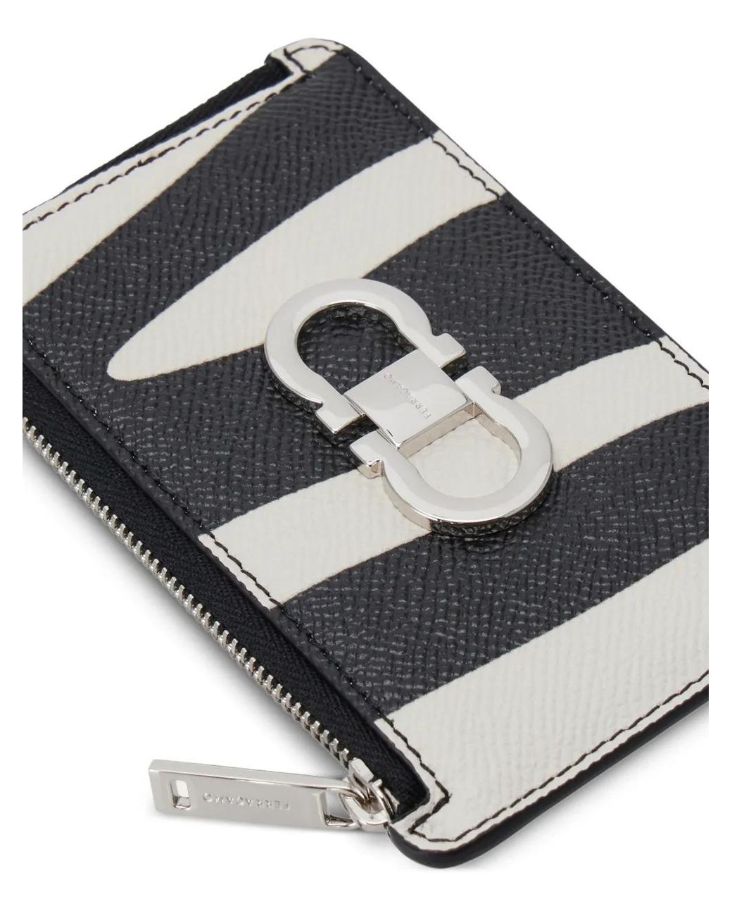 Ferragamo Black Zebra-Print Cardholder With Zip