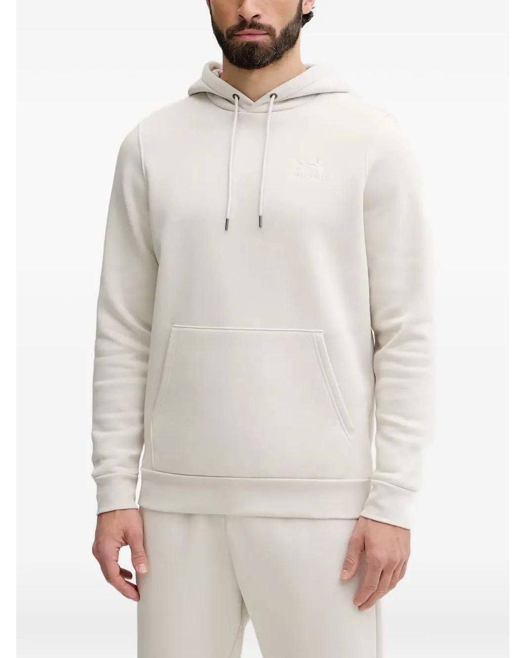 Under Armour White Icon Logo-Embroidered Pouch-Pocket Hoodie for men