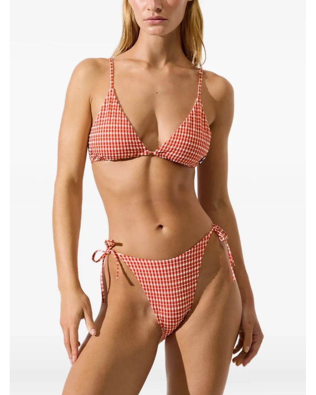Karl Lagerfeld Red Ikon Gingham Bikini Bottoms