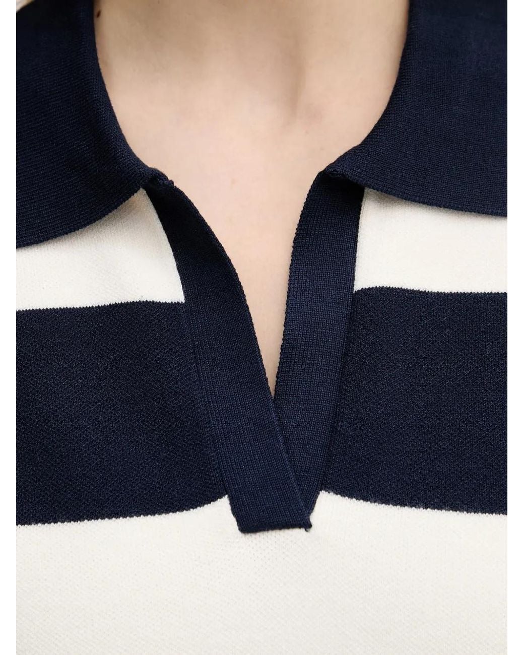 Benetton Blue Striped Polo-Collar Sweater