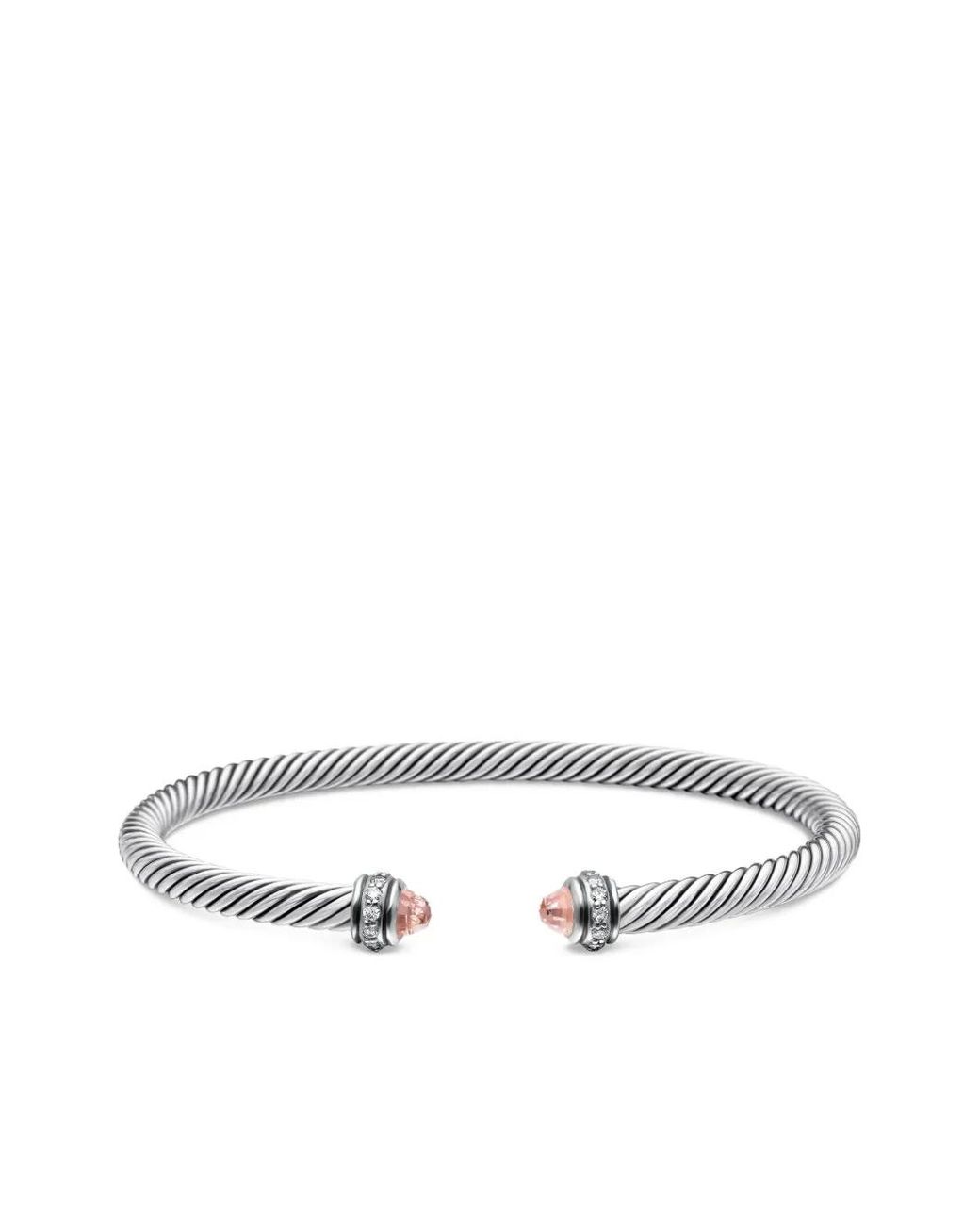 David Yurman White Sterling Classic Cable Diamond Bracelet (4Mm)