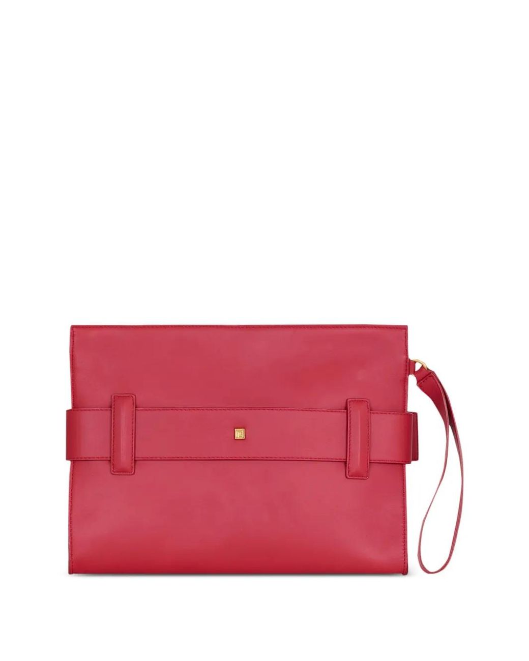Balmain Red Anthem Smooth Leather Clutch