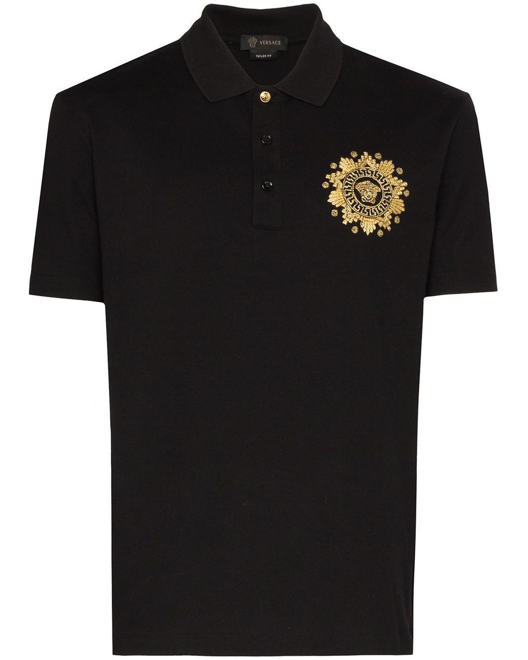 Versace Cotton Medusa Embroidered Polo Shirt in Black for Men - Lyst