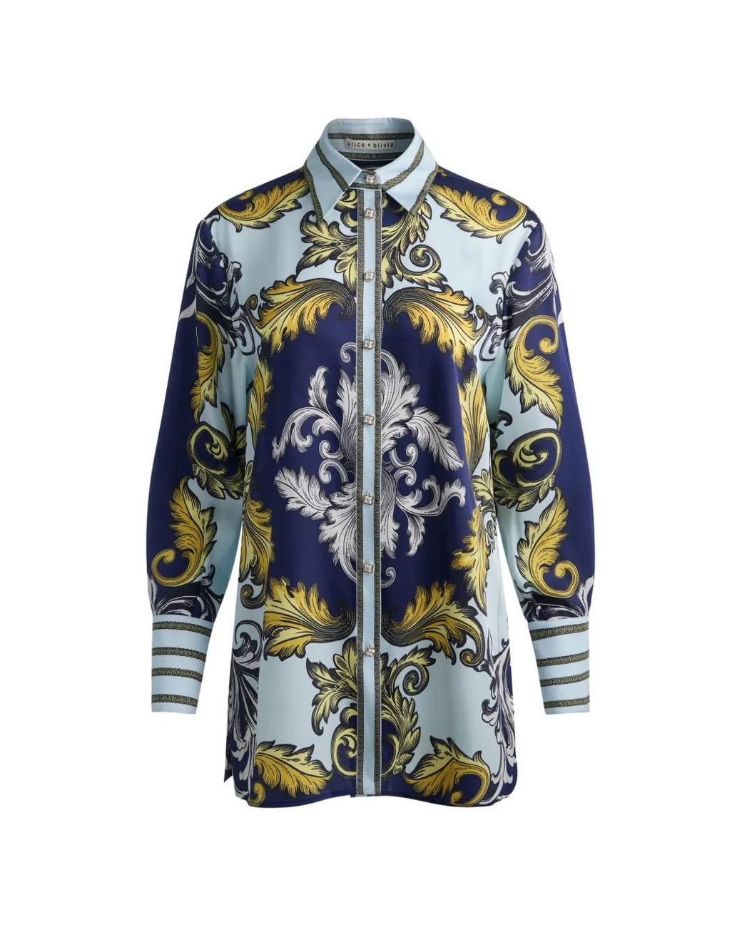 Alice + Olivia Blue Lane Baroque-Print Button-Up Shirt