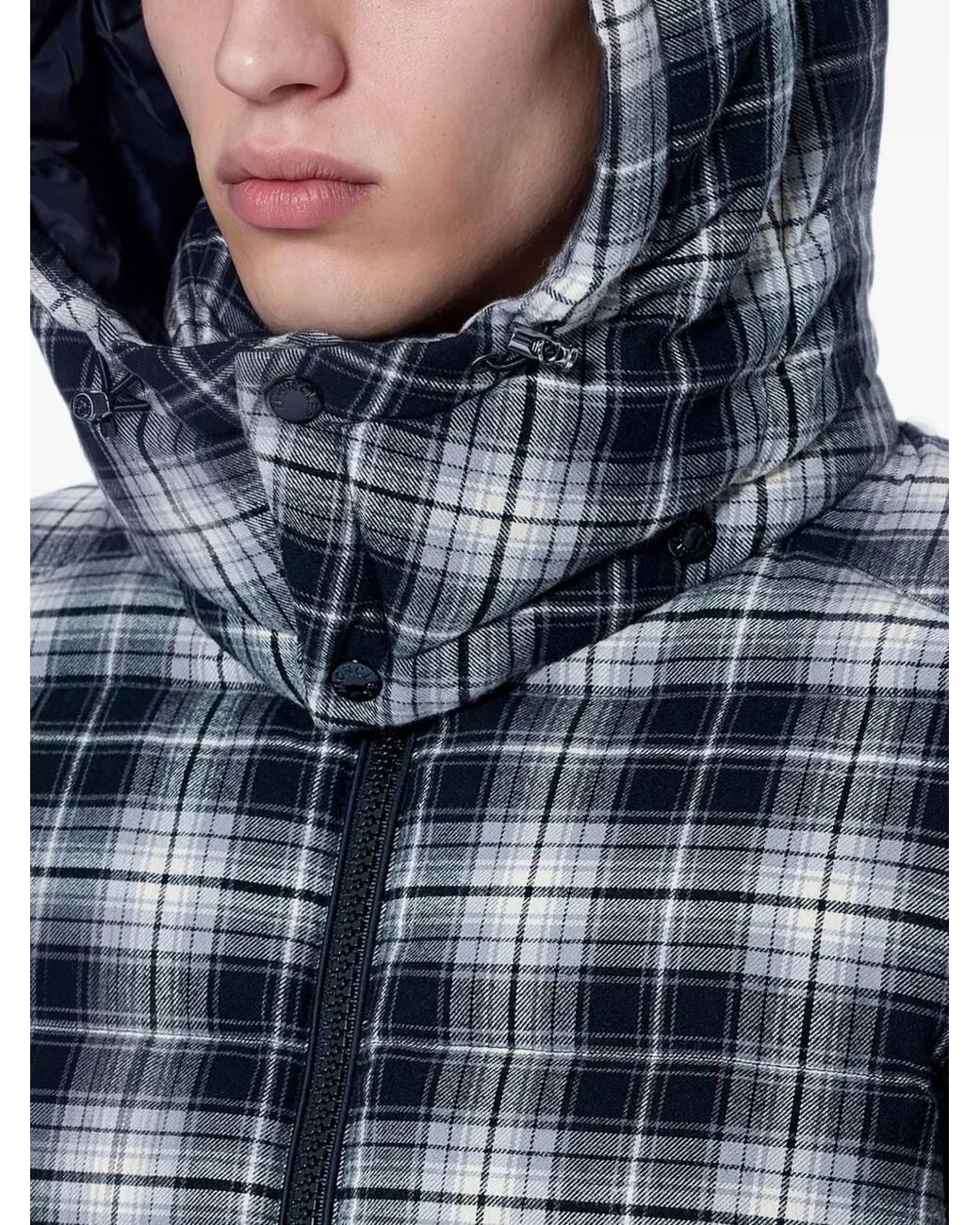 Moncler Blue Airor Check-Pattern Hooded Puffer Jacket for men