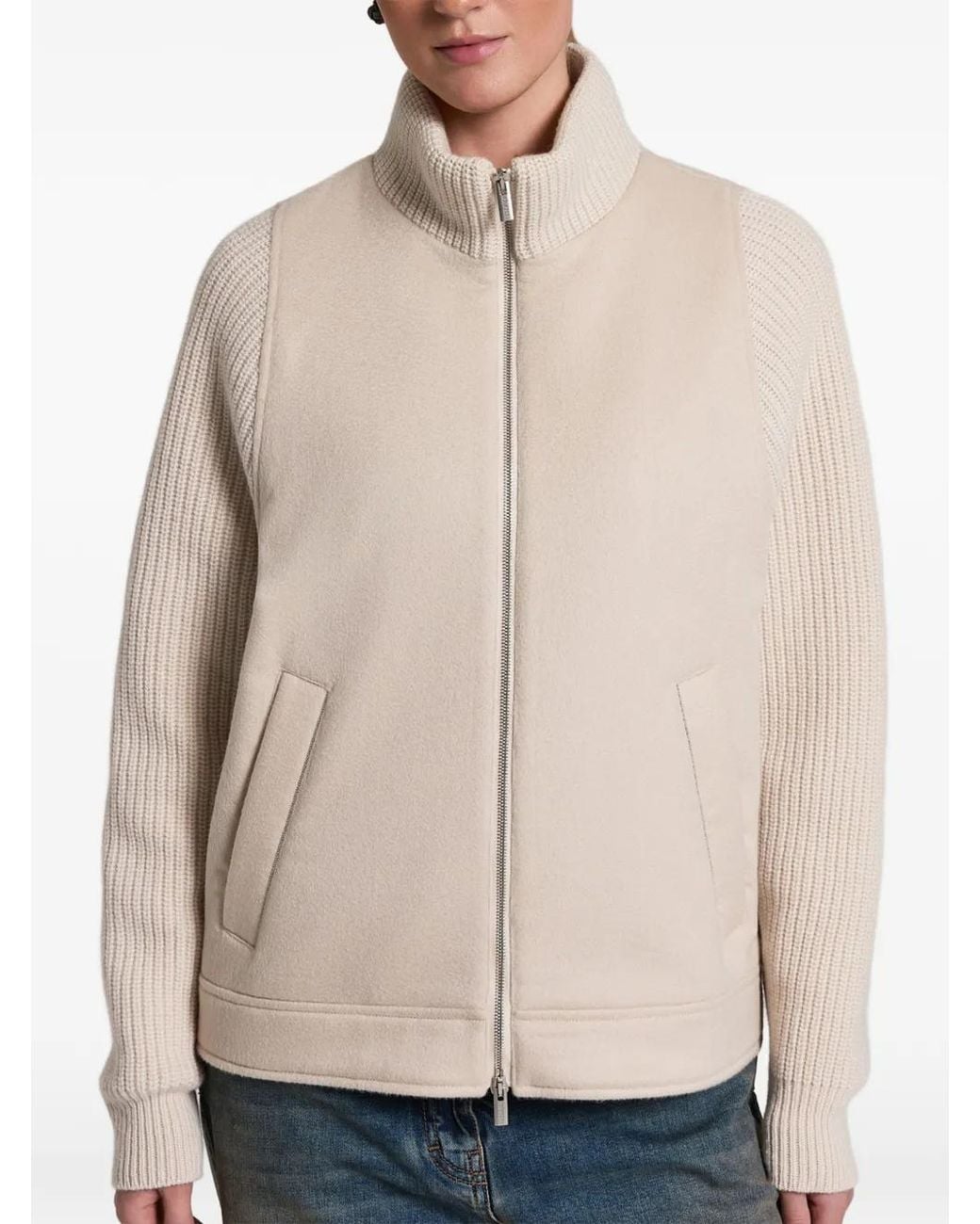 Peserico Natural Ribbed-Knit Panelled Jacket