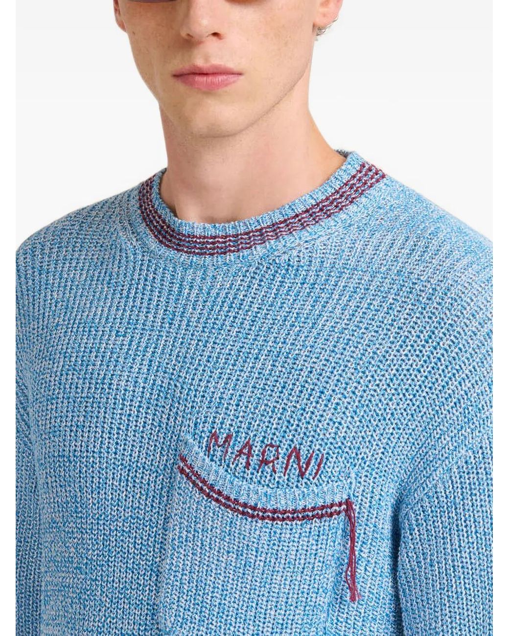 T-Shirt En Coton Mouliné Avec Mending Marni pour homme en coloris Blue