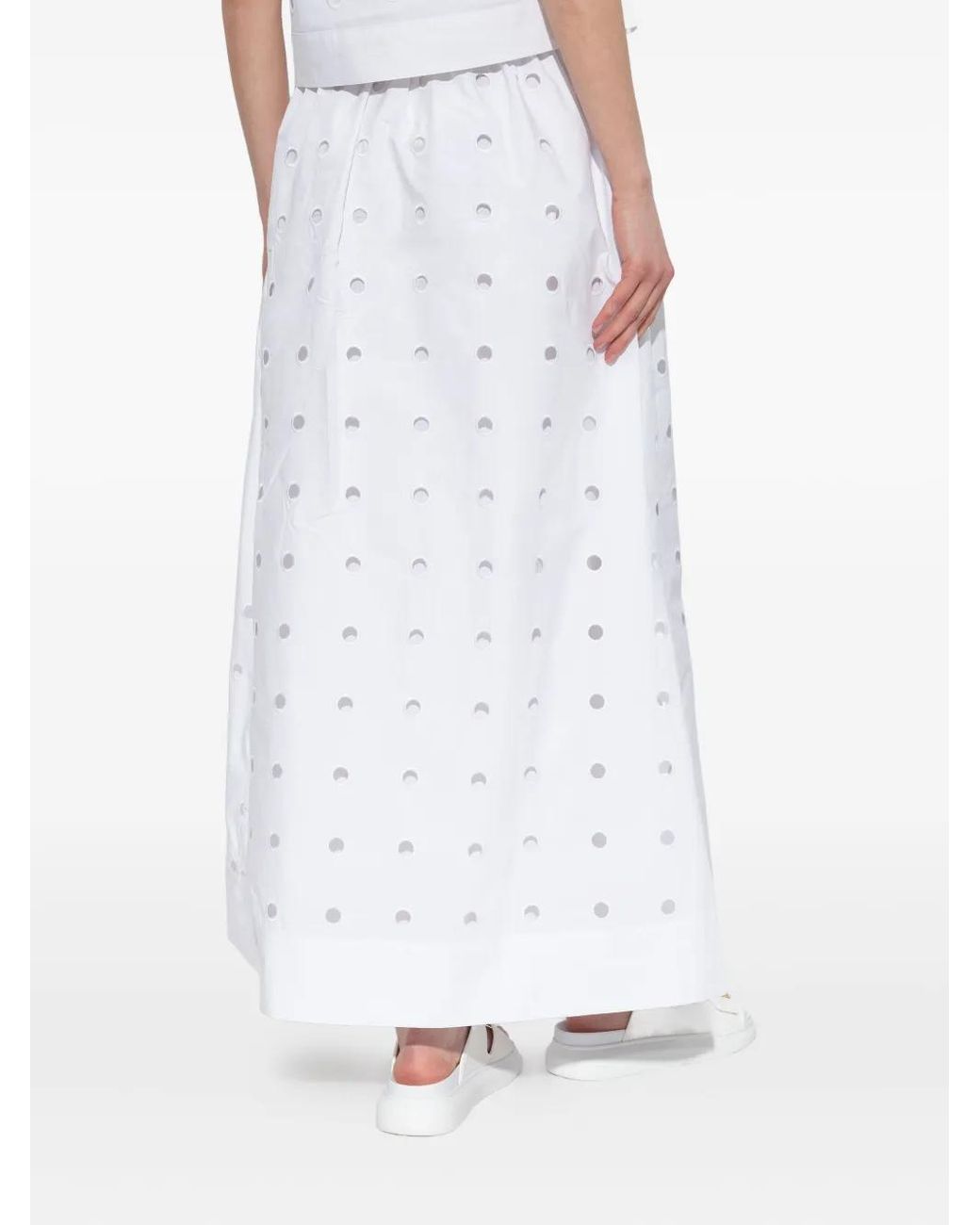 Posse White Open-Cut Dots Midi A-Line Skirt